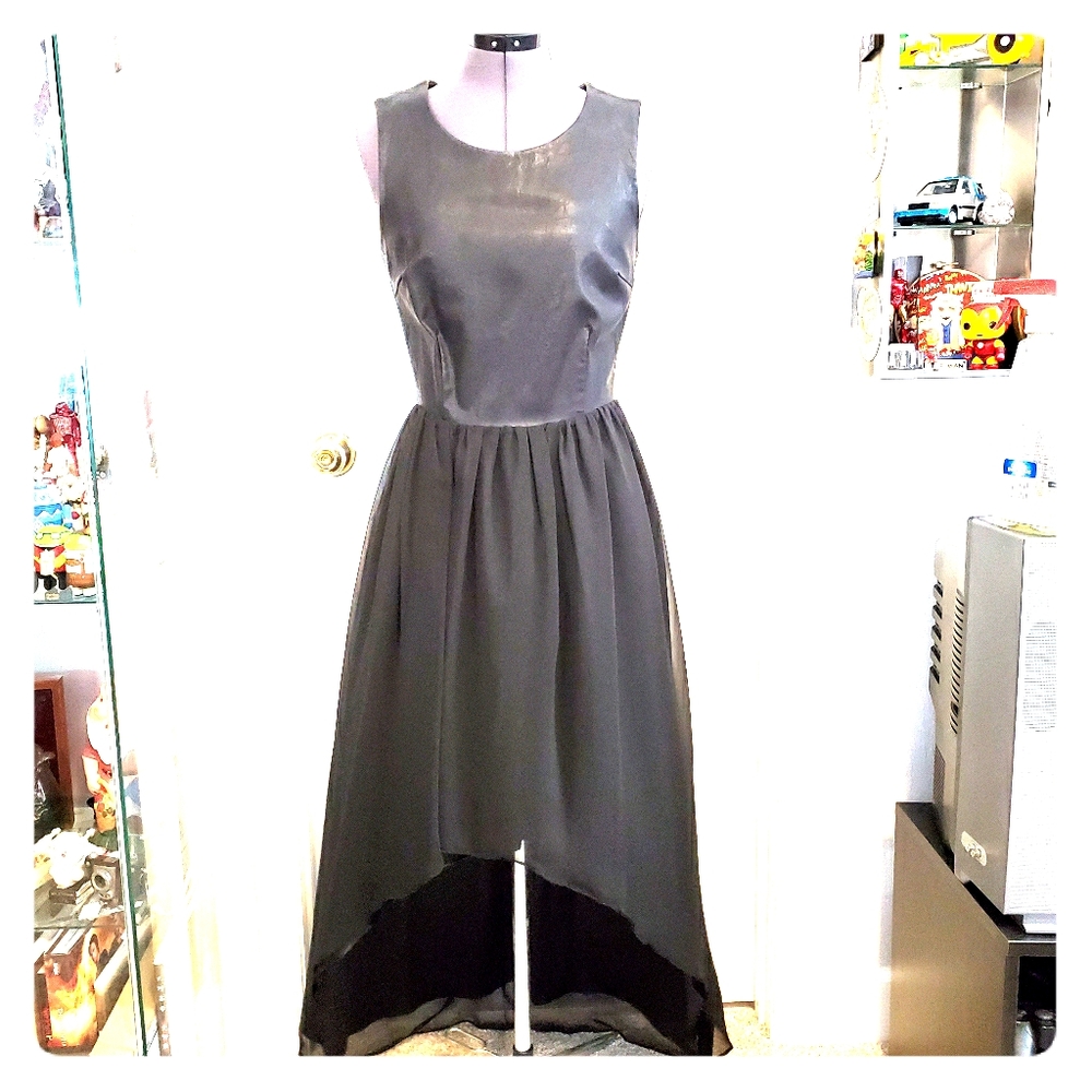Wyatt high low dress chiffon skirt pleather bodice